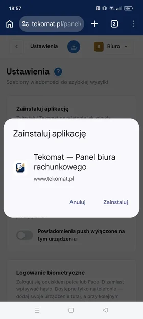 Browser prompt confirming adding the app to the home screen