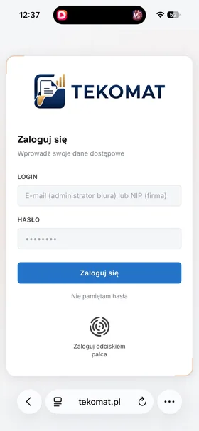 Logging into the Tekomat panel in Safari