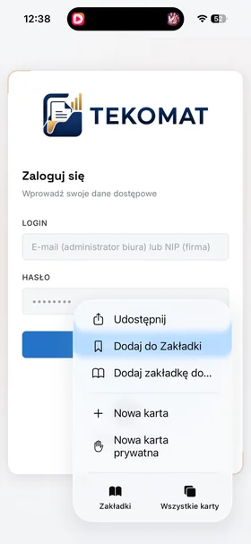 Safari menu with the Share option