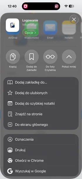 Expanded share menu with the Add to Home Screen option