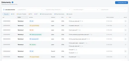 Office panel — list of documents sent to individual client companies